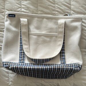 Lands' End Cream and Blue Tote Bag